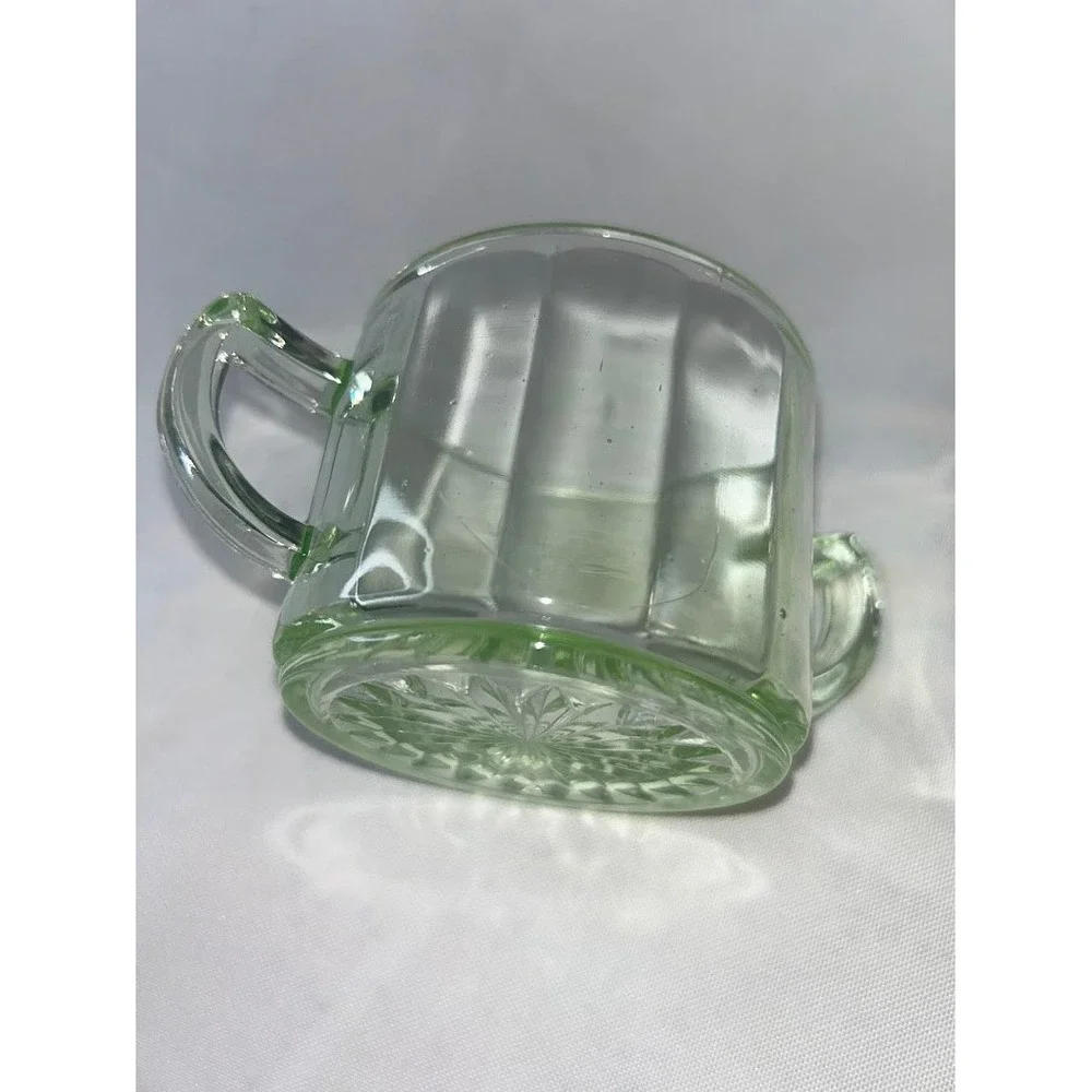 Vintage Uranium Glass Creamer and Sugar Bowl Set Paneled Starburst UV Reactive